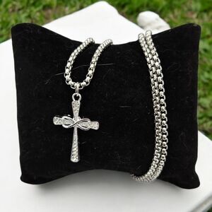 Rhinestone Infinity Cross Pendant Women's Silver Stainless Steel Necklace Gift